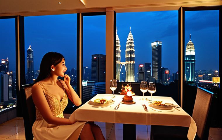 **Image Prompt 1: Luxurious Rooftop City View**
"A young couple enjoying a romantic dinner date at a high-end rooftop restaurant in Kuala Lumpur, Malaysia. The iconic Petronas Twin Towers and Merdeka 118 are brightly illuminated in the background, set against a deep blue night sky. The table is adorned with a gourmet meal, subtle warm lighting, and a soft, intimate ambiance. The overall scene exudes elegance, luxury, and the vibrant energy of a glittering city night. High resolution, cinematic lighting, realistic."